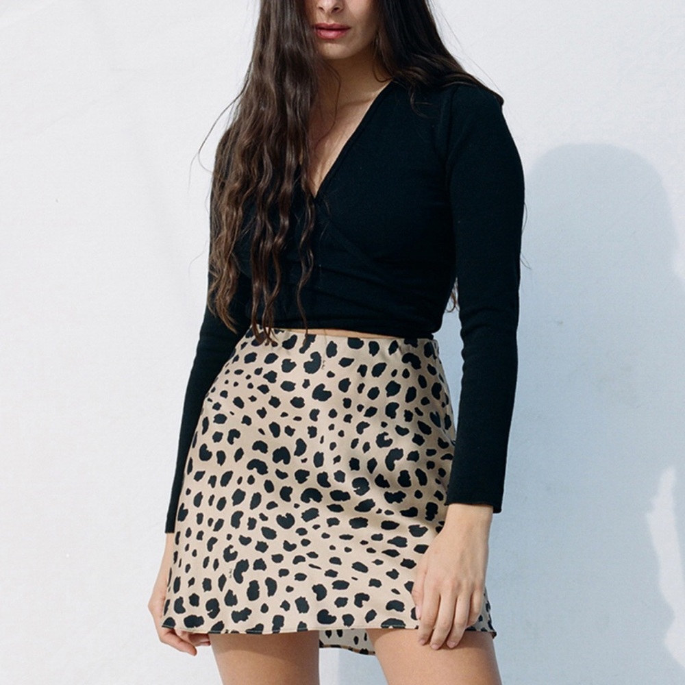 Realisation Par Tan and Black Animal Print Mini Skirt